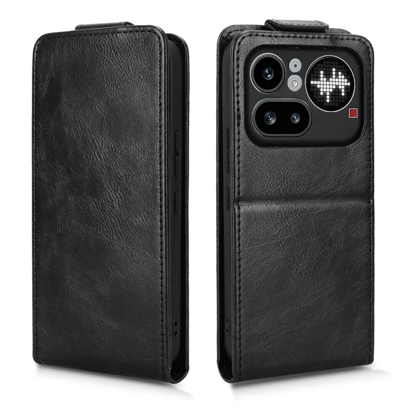 For Nothing Phone (4a) Pro Stand Case Magnetic Clasp Vertical Flip Leather Phone Cover with Card Holder - Black