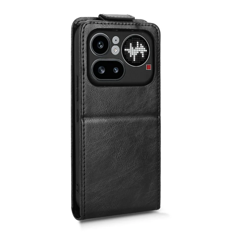 For Nothing Phone (4a) Pro Stand Case Magnetic Clasp Vertical Flip Leather Phone Cover with Card Holder - Black