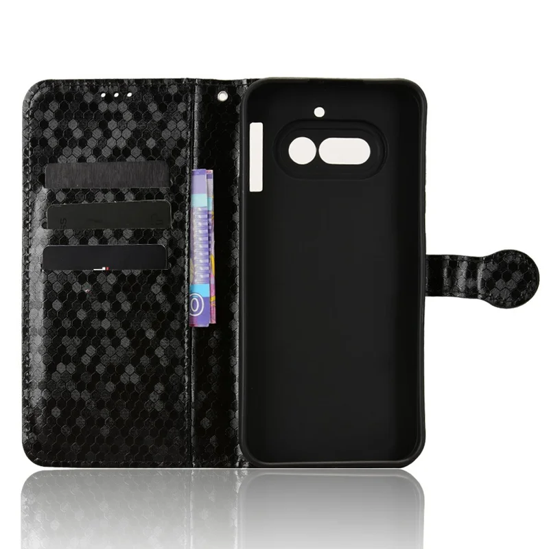 For Nothing Phone (4a) Wallet Case Dot Pattern Imprint PU Leather Phone Cover with Wrist Strap - Black