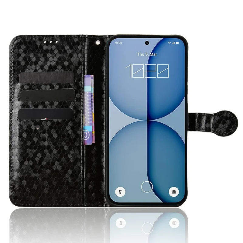 For Nothing Phone (4a) Wallet Case Dot Pattern Imprint PU Leather Phone Cover with Wrist Strap - Black