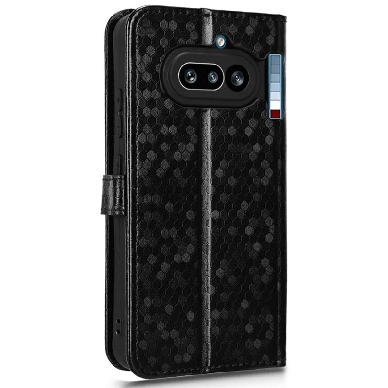 For Nothing Phone (4a) Wallet Case Dot Pattern Imprint PU Leather Phone Cover with Wrist Strap - Black
