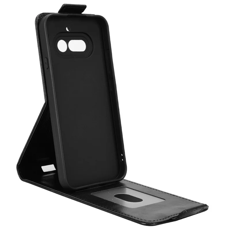 For Nothing Phone (4a) Stand Case Magnetic Clasp Vertical Flip Leather Phone Cover with Card Holder - Black
