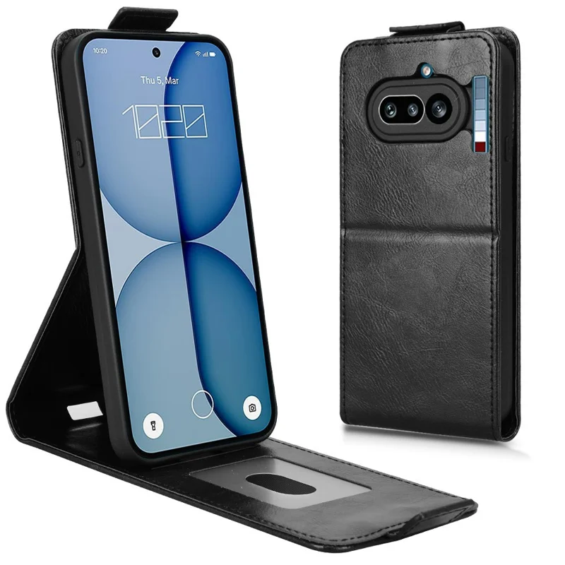 For Nothing Phone (4a) Stand Case Magnetic Clasp Vertical Flip Leather Phone Cover with Card Holder - Black