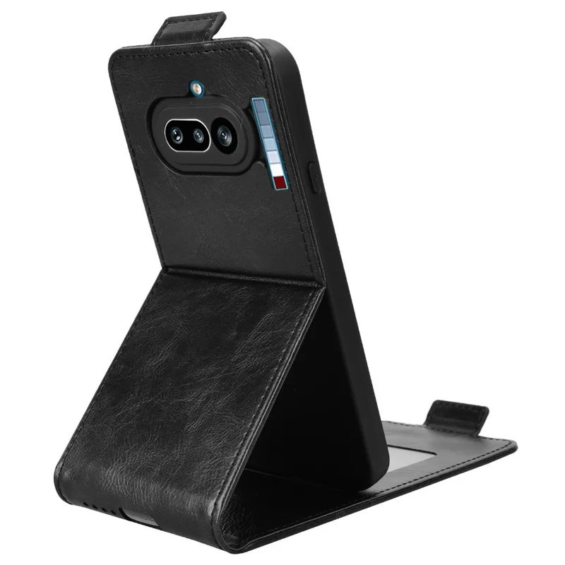 For Nothing Phone (4a) Stand Case Magnetic Clasp Vertical Flip Leather Phone Cover with Card Holder - Black