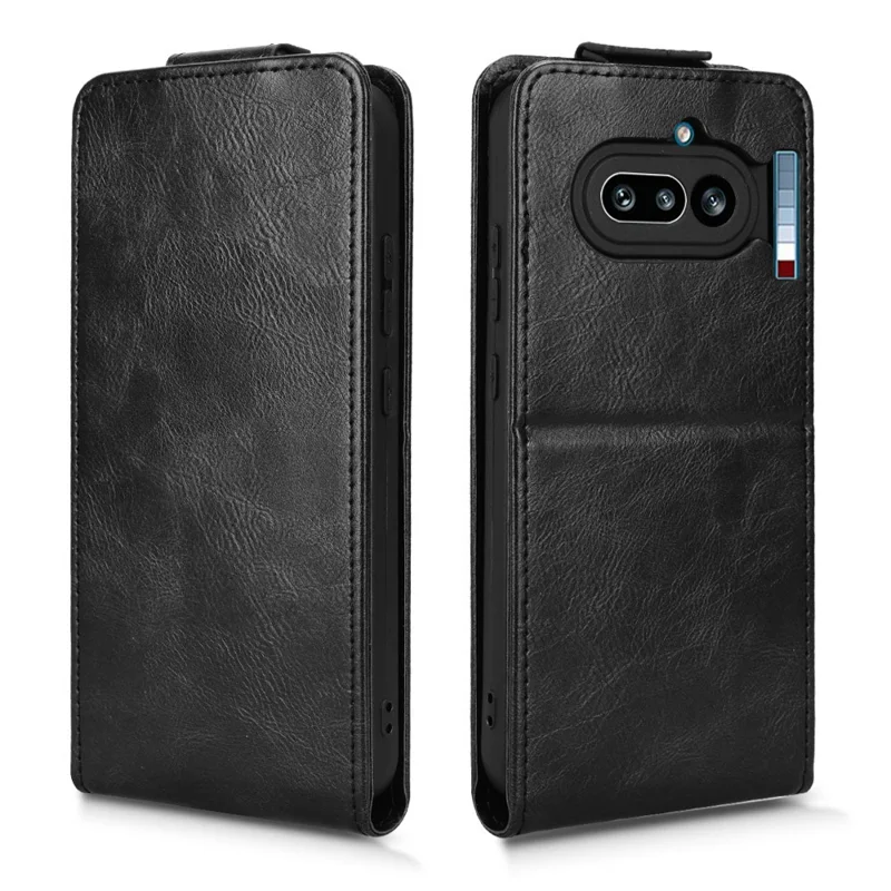 For Nothing Phone (4a) Stand Case Magnetic Clasp Vertical Flip Leather Phone Cover with Card Holder - Black