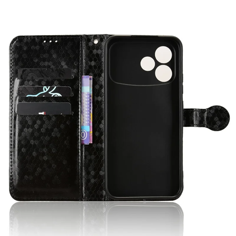 For Oppo F33 Pro 5G Wallet Case Dot Pattern Imprint PU Leather Phone Cover with Wrist Strap - Black