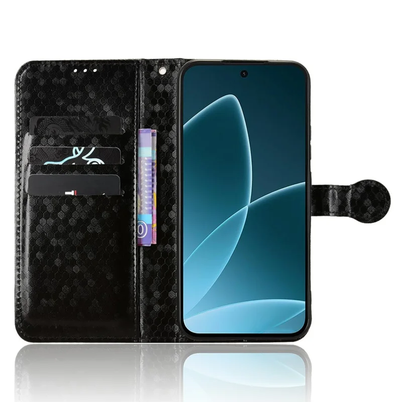 For Oppo F33 Pro 5G Wallet Case Dot Pattern Imprint PU Leather Phone Cover with Wrist Strap - Black