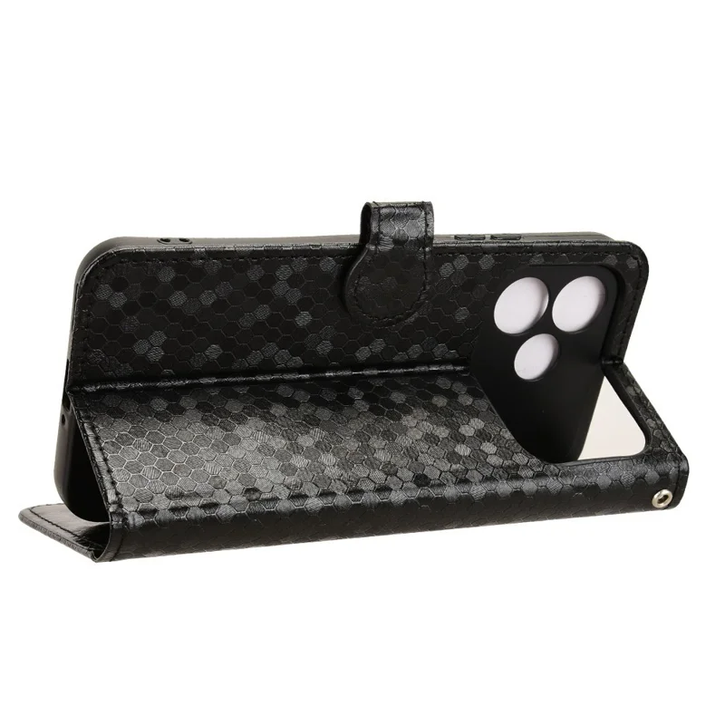 For Oppo F33 Pro 5G Wallet Case Dot Pattern Imprint PU Leather Phone Cover with Wrist Strap - Black