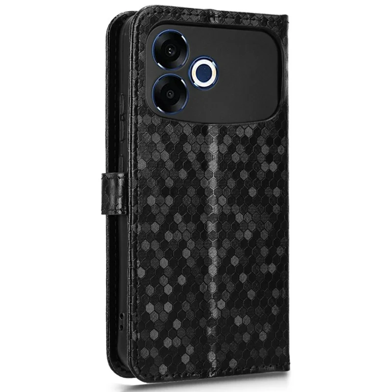 For Oppo F33 Pro 5G Wallet Case Dot Pattern Imprint PU Leather Phone Cover with Wrist Strap - Black