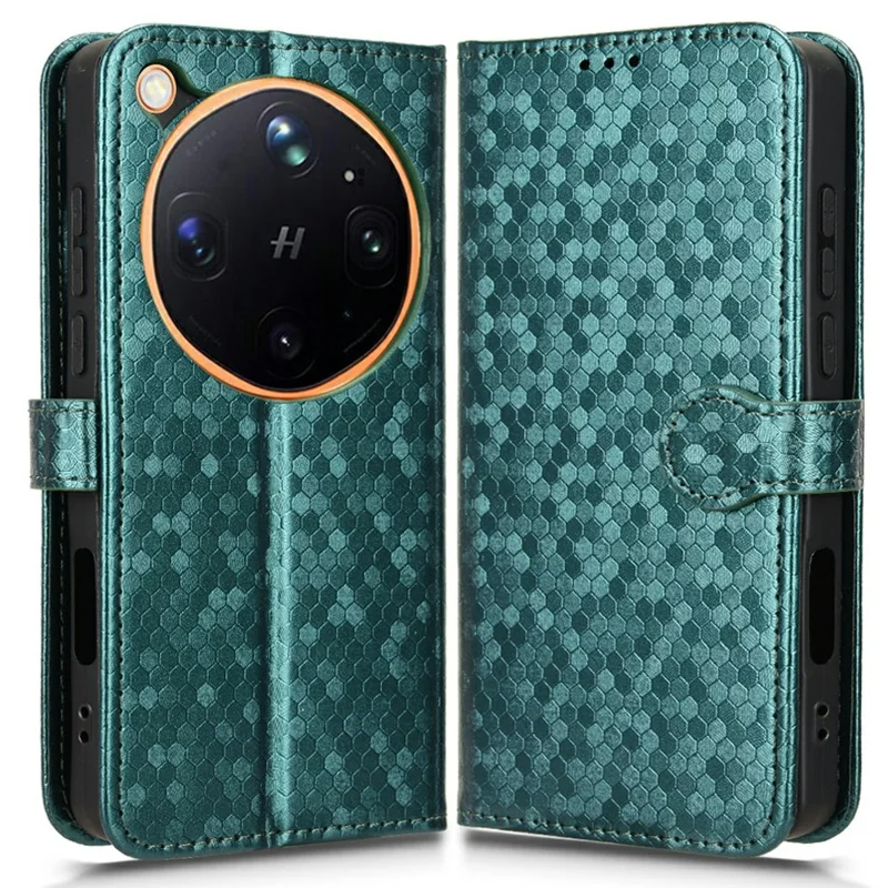 For Oppo Find X9 Ultra 5G Wallet Case Dot Pattern Imprint PU Leather Phone Cover with Wrist Strap - Green