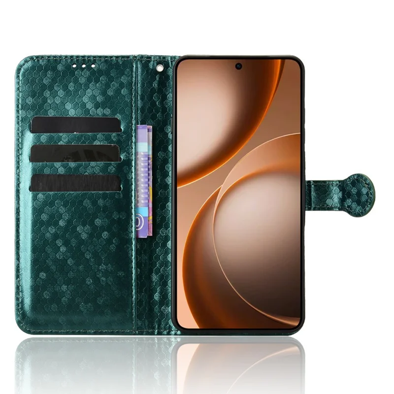 For Oppo Find X9 Ultra 5G Wallet Case Dot Pattern Imprint PU Leather Phone Cover with Wrist Strap - Green