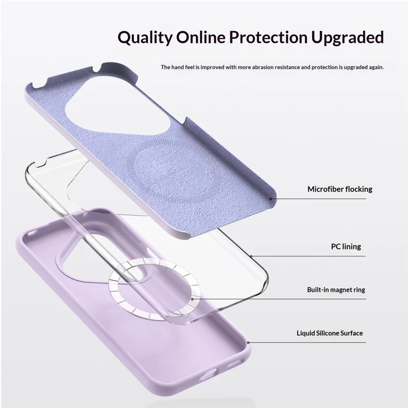 For Huawei Pura 70 Magnetic Case Skin-friendly Liquid Silicone + PC Phone Cover - Light Purple