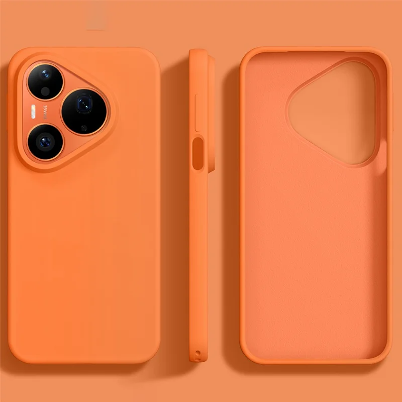 Чехол для Huawei Pura 90 Pro ультратонкий из жидкого силикона + поликарбонат, с кнопкой управления камерой и сенсорной панелью — оранжевый