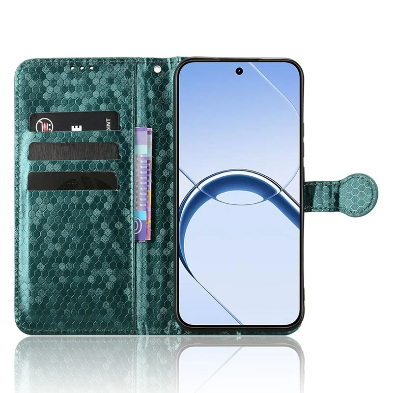 Für Realme 16 5G Brieftaschenhülle mit Punkt-Muster-Prägung, PU-Leder-Handyhülle mit Handschlaufe - Grün