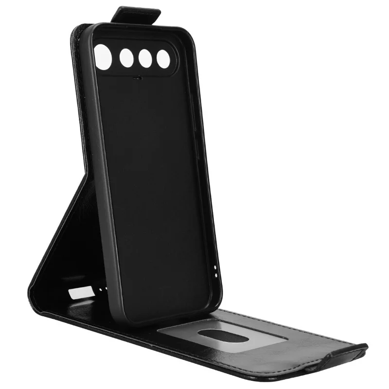 Für Realme 16 5G Standtasche mit Magnetverschluss, vertikaler Klapp-Design Ledertasche mit Kartenhalter – Schwarz