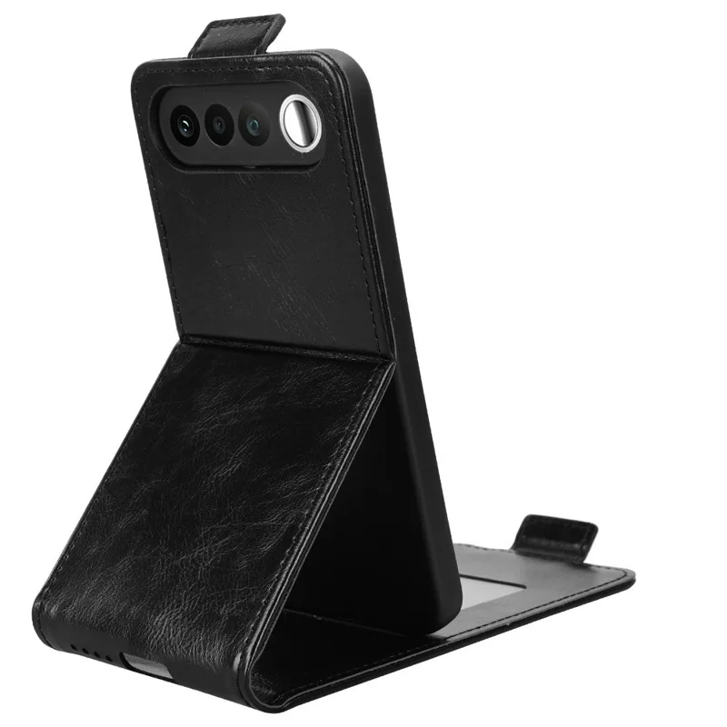 Für Realme 16 5G Standtasche mit Magnetverschluss, vertikaler Klapp-Design Ledertasche mit Kartenhalter – Schwarz