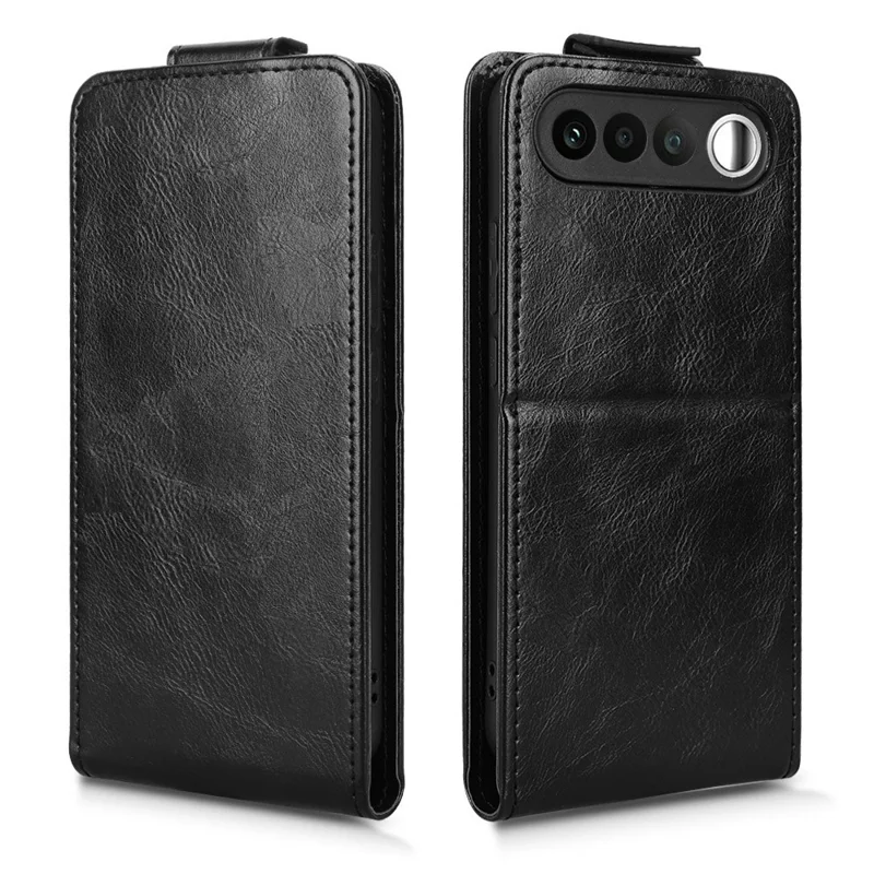 Für Realme 16 5G Standtasche mit Magnetverschluss, vertikaler Klapp-Design Ledertasche mit Kartenhalter – Schwarz