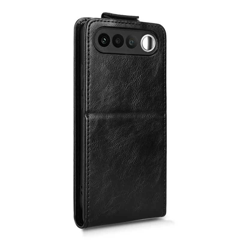 Für Realme 16 5G Standtasche mit Magnetverschluss, vertikaler Klapp-Design Ledertasche mit Kartenhalter – Schwarz
