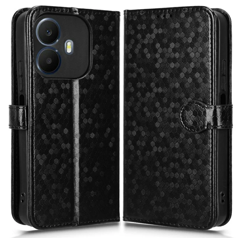 Cover Portafoglio per TCL K70 4G / K70 Power 4G con Stampa a Puntini, Custodia in PU con Tracolla da Polso - Nero