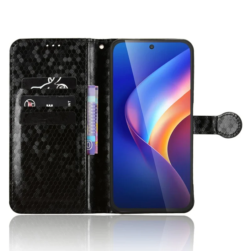 Cover Portafoglio per TCL K70 4G / K70 Power 4G con Stampa a Puntini, Custodia in PU con Tracolla da Polso - Nero