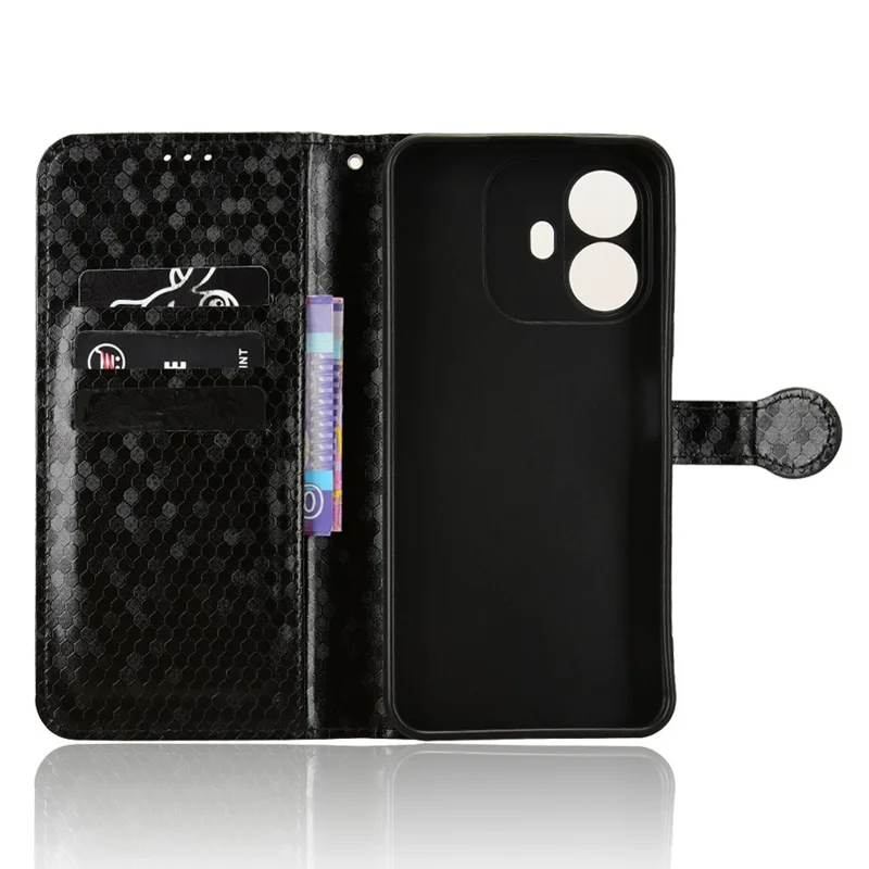 Cover Portafoglio per TCL K70 4G / K70 Power 4G con Stampa a Puntini, Custodia in PU con Tracolla da Polso - Nero