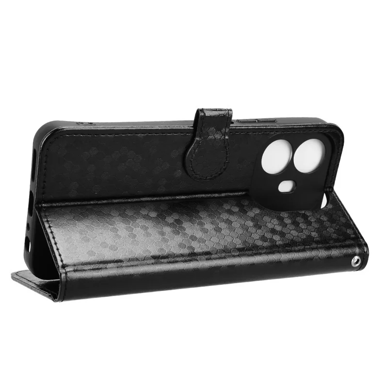 Cover Portafoglio per TCL K70 4G / K70 Power 4G con Stampa a Puntini, Custodia in PU con Tracolla da Polso - Nero
