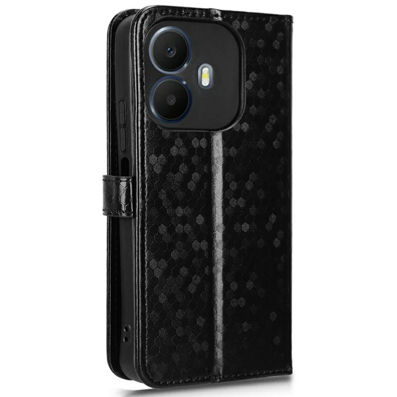 Cover Portafoglio per TCL K70 4G / K70 Power 4G con Stampa a Puntini, Custodia in PU con Tracolla da Polso - Nero