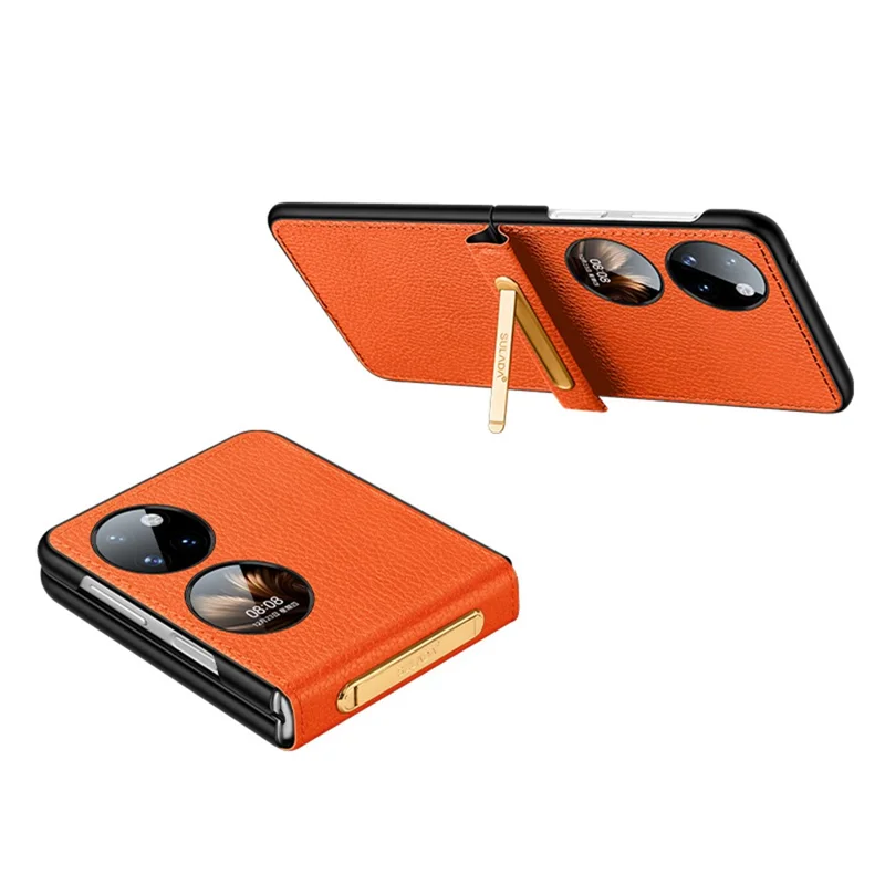 Sulada Für Huawei P50 Pocket Kickstand Anti-kratzer-faltkoffer PU Leder Beschichtete Pc-stoßdämpfung Telefonabdeckung - Orange