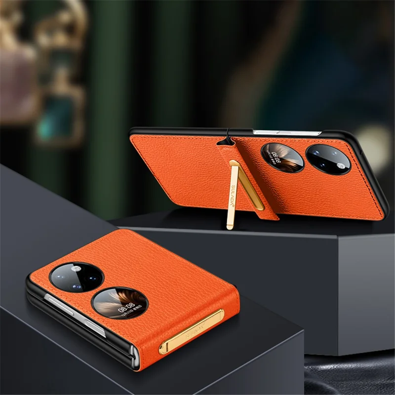 Sulada Für Huawei P50 Pocket Kickstand Anti-kratzer-faltkoffer PU Leder Beschichtete Pc-stoßdämpfung Telefonabdeckung - Orange
