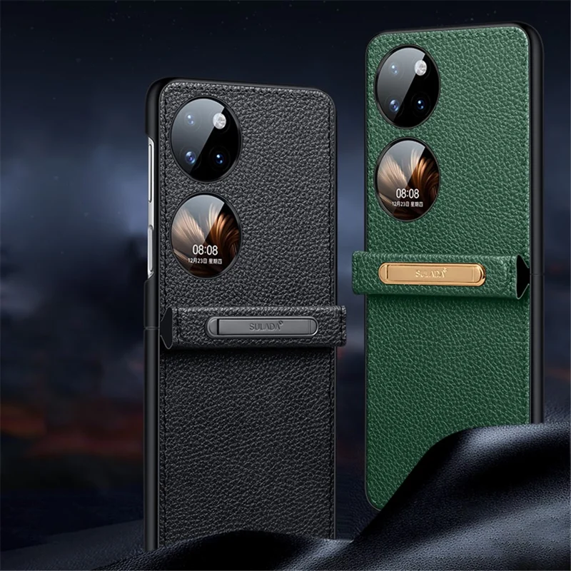 Sulada Für Huawei P50 Pocket Kickstand Anti-kratzer-faltkoffer PU Leder Beschichtete Pc-stoßdämpfung Telefonabdeckung - Orange