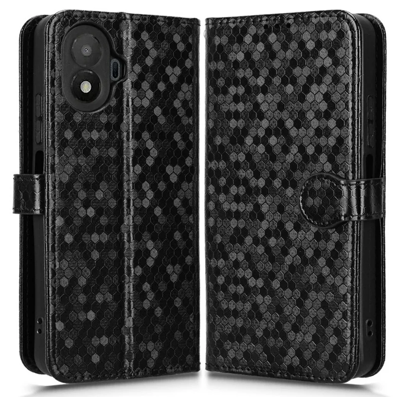 Cover portafoglio per TCL K70 SE 4G con motivo a puntini, custodia in pelle PU con tracolla da polso - Nero