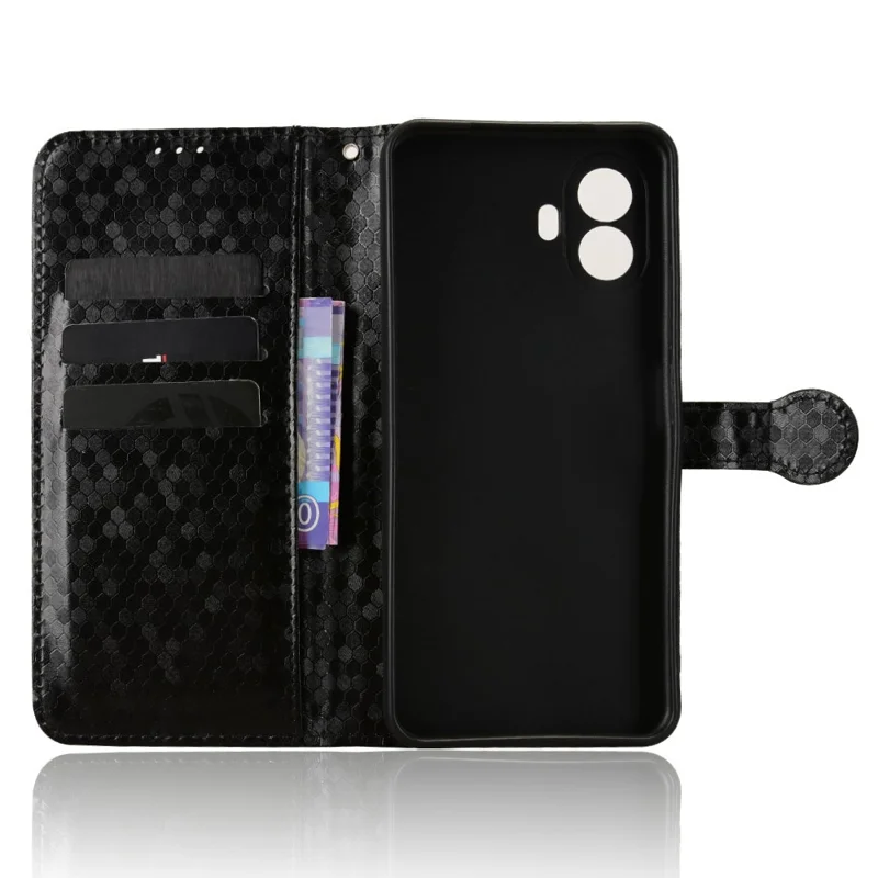 Cover portafoglio per TCL K70 SE 4G con motivo a puntini, custodia in pelle PU con tracolla da polso - Nero