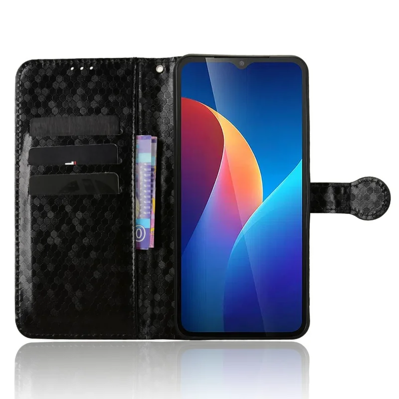 Cover portafoglio per TCL K70 SE 4G con motivo a puntini, custodia in pelle PU con tracolla da polso - Nero