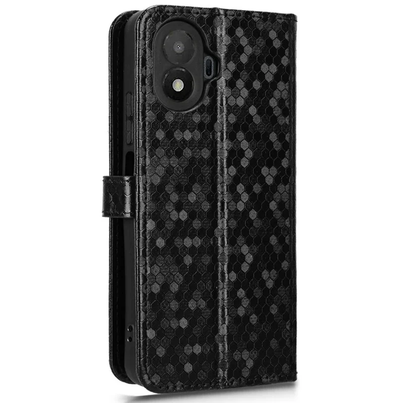 Cover portafoglio per TCL K70 SE 4G con motivo a puntini, custodia in pelle PU con tracolla da polso - Nero