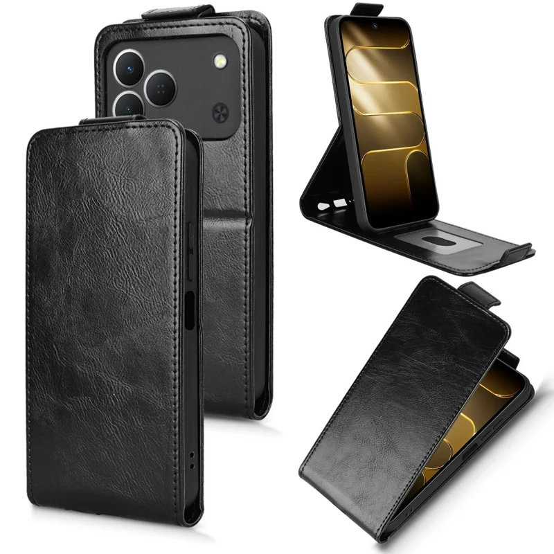 For TECNO Spark 50 4G Stand Case Magnetic Clasp Vertical Flip Leather Phone Cover with Card Holder - Black