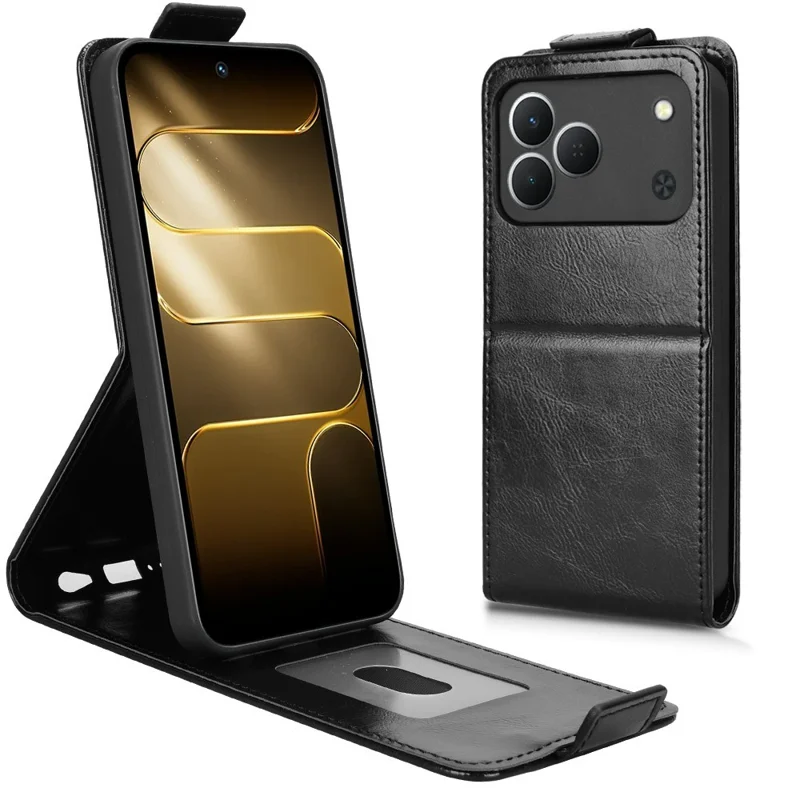 For TECNO Spark 50 4G Stand Case Magnetic Clasp Vertical Flip Leather Phone Cover with Card Holder - Black