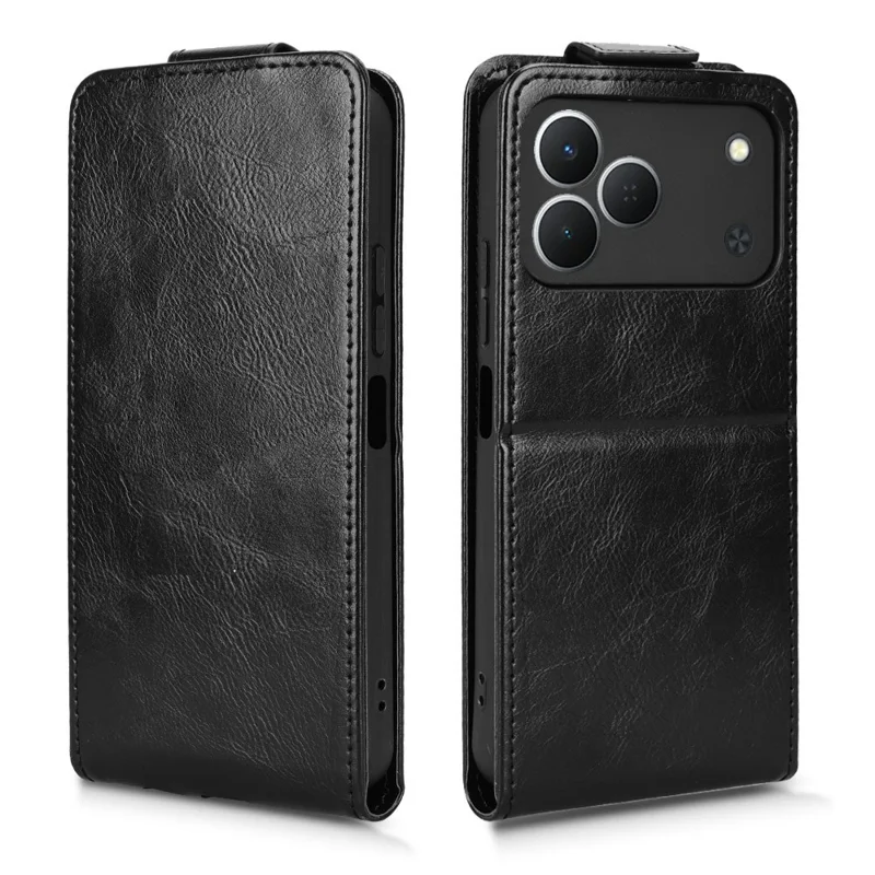 For TECNO Spark 50 4G Stand Case Magnetic Clasp Vertical Flip Leather Phone Cover with Card Holder - Black