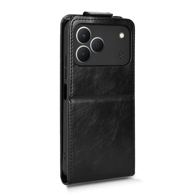 For TECNO Spark 50 4G Stand Case Magnetic Clasp Vertical Flip Leather Phone Cover with Card Holder - Black