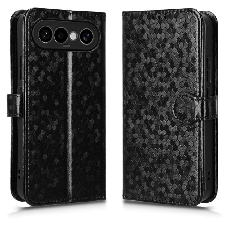 For vivo X300 FE 5G Wallet Case Dot Pattern Imprint PU Leather Phone Cover with Wrist Strap - Black