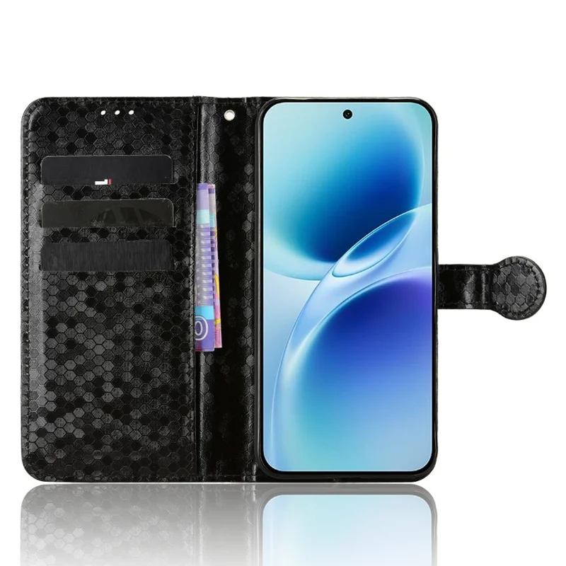 For vivo X300 FE 5G Wallet Case Dot Pattern Imprint PU Leather Phone Cover with Wrist Strap - Black