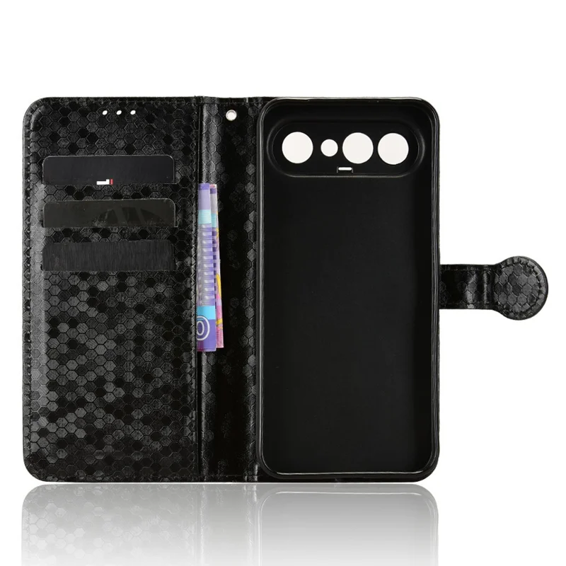 For vivo X300 FE 5G Wallet Case Dot Pattern Imprint PU Leather Phone Cover with Wrist Strap - Black