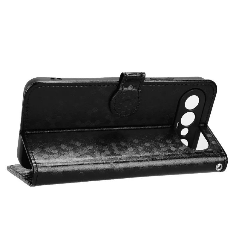 For vivo X300 FE 5G Wallet Case Dot Pattern Imprint PU Leather Phone Cover with Wrist Strap - Black