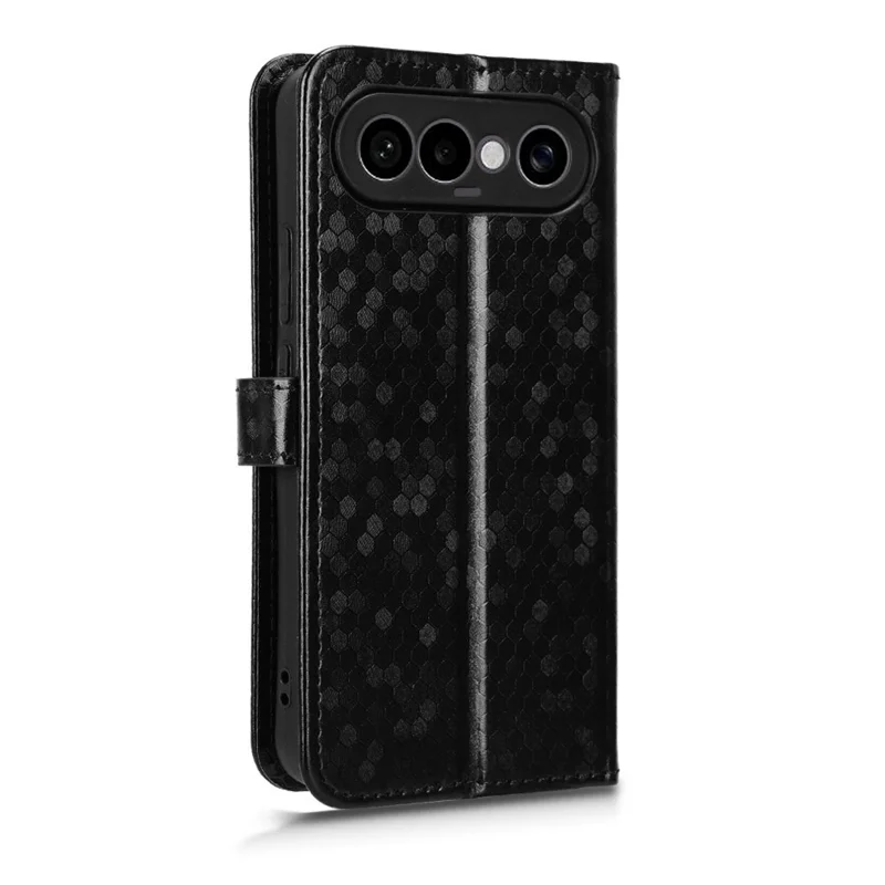 For vivo X300 FE 5G Wallet Case Dot Pattern Imprint PU Leather Phone Cover with Wrist Strap - Black
