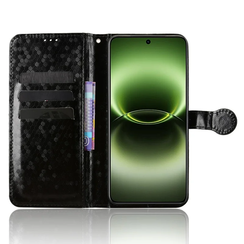 For vivo X300 Ultra 5G Wallet Case Dot Pattern Imprint PU Leather Phone Cover with Wrist Strap - Black