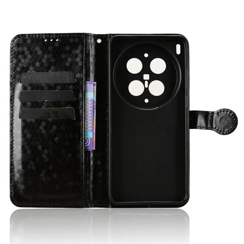 For vivo X300 Ultra 5G Wallet Case Dot Pattern Imprint PU Leather Phone Cover with Wrist Strap - Black