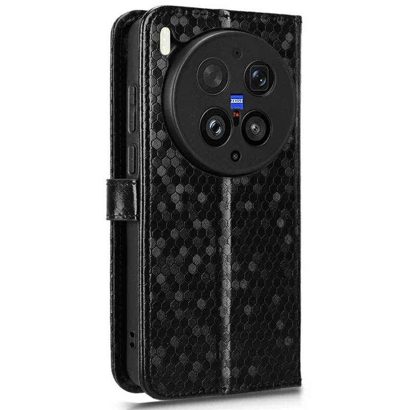For vivo X300 Ultra 5G Wallet Case Dot Pattern Imprint PU Leather Phone Cover with Wrist Strap - Black