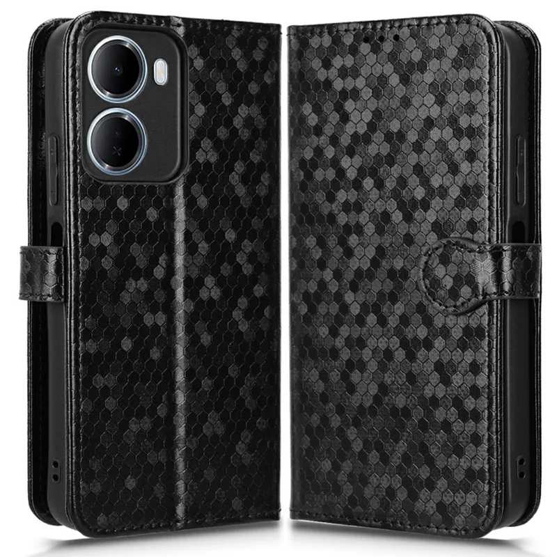 Wallet Case For Xiaomi Redmi R70 5G  /  15a 5G Dot Pattern Imprint PU Leather Phone Cover with Wrist Strap - Black
