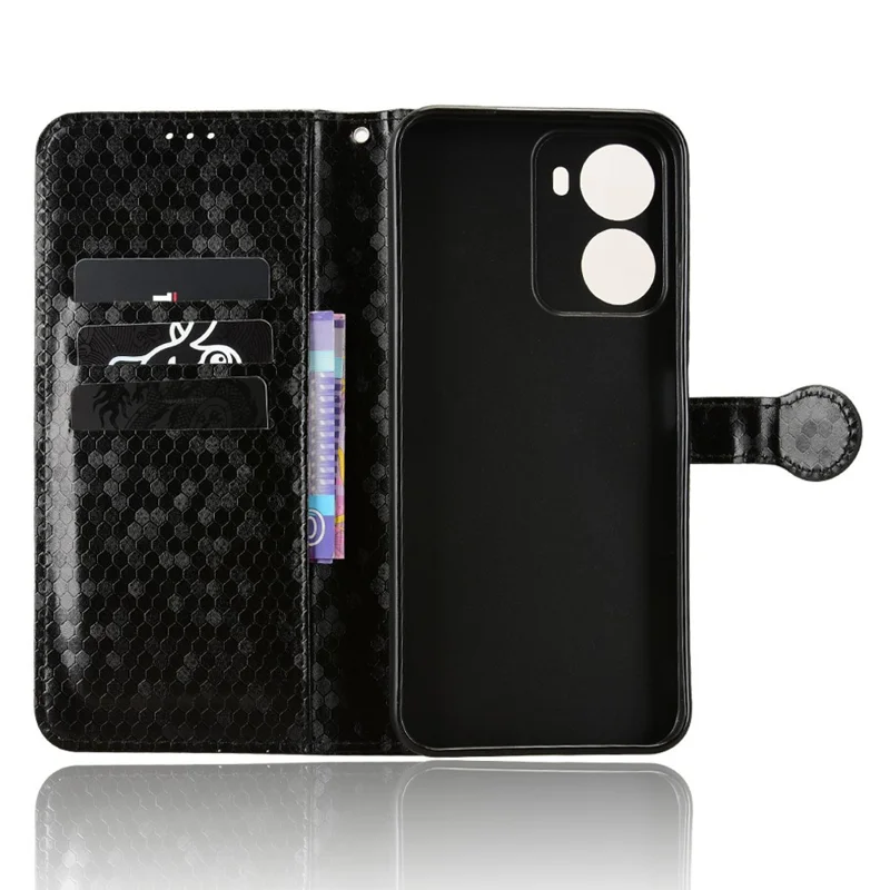 Wallet Case For Xiaomi Redmi R70 5G  /  15a 5G Dot Pattern Imprint PU Leather Phone Cover with Wrist Strap - Black