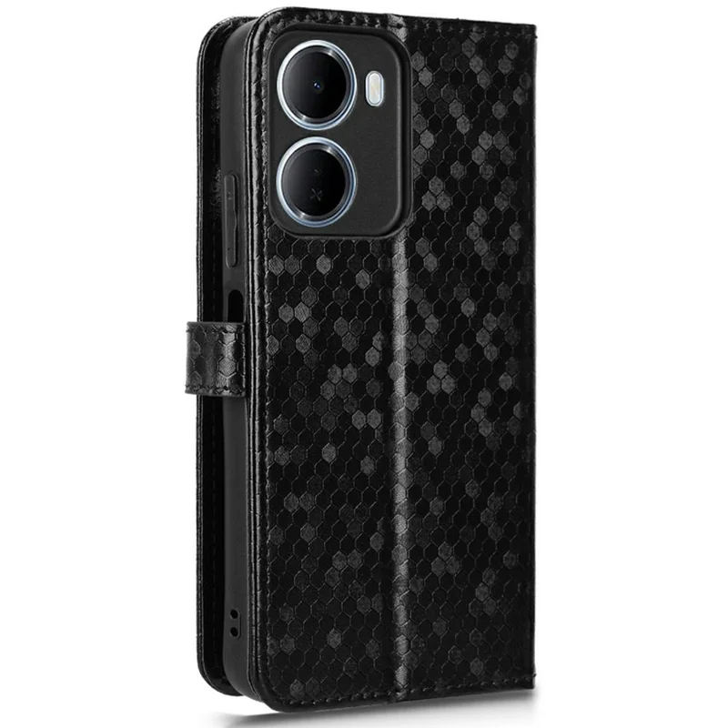 Wallet Case For Xiaomi Redmi R70 5G  /  15a 5G Dot Pattern Imprint PU Leather Phone Cover with Wrist Strap - Black