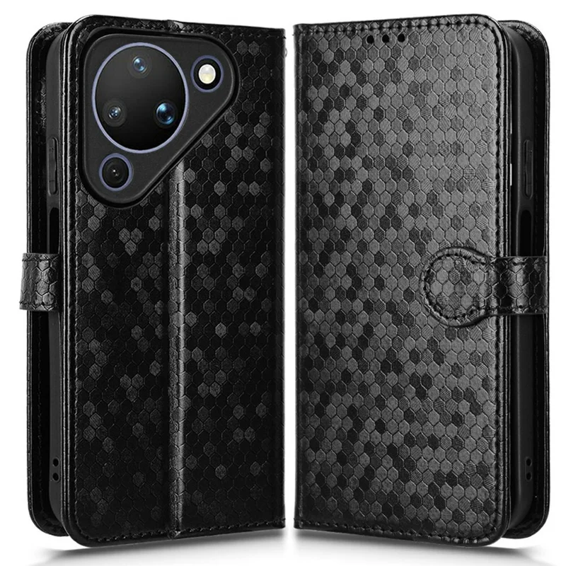 För Huawei Pura 90 Plånboksfodral Punktmönster Avtryck PU-läder Mobilskal med Handlårmsrem - Svart